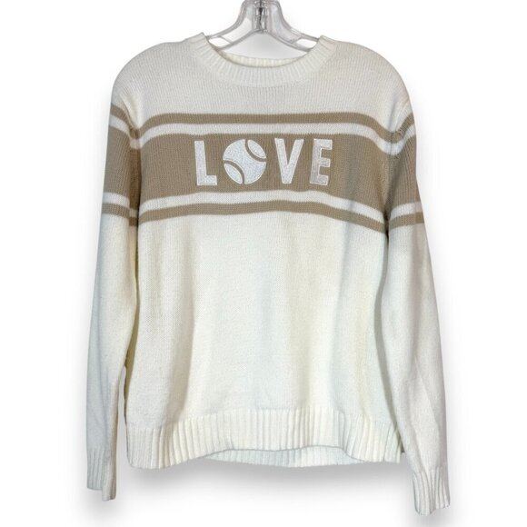 Runway Athletics Love Tennis Sweater White Tan Crew Neck Preppy XS - Picture 1 of 11